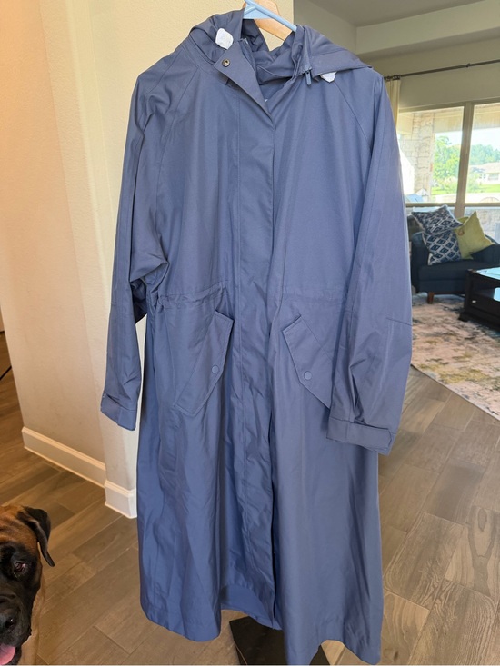 Quince Jackets & Blazers - Quince Weatherproof Long Hooded Rain Trench Coat Storm Blue XL